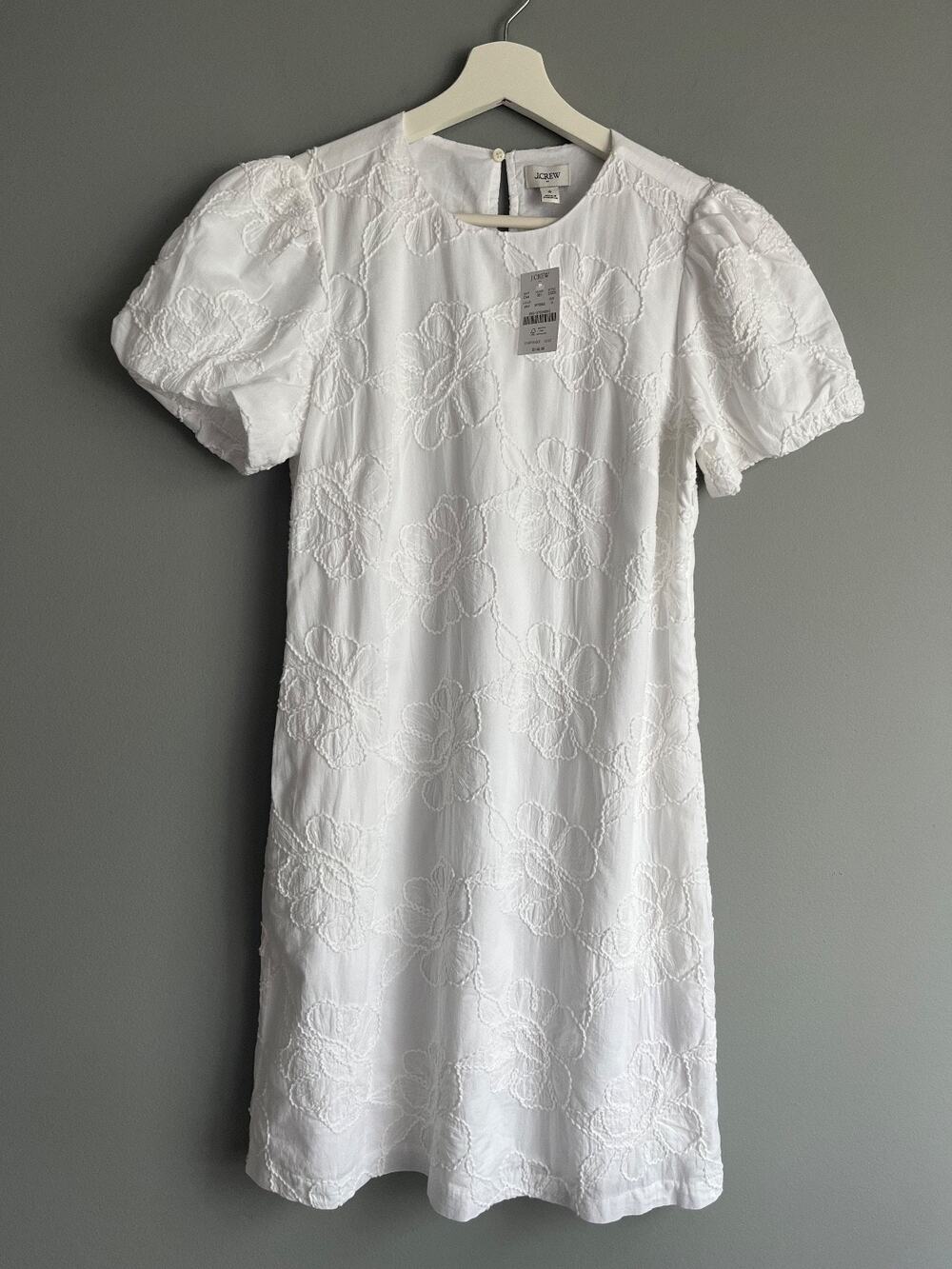 J.Crew Factory NWT $148 Embroidered Puff Sleeve Mini Dress White Size 0 CI022
